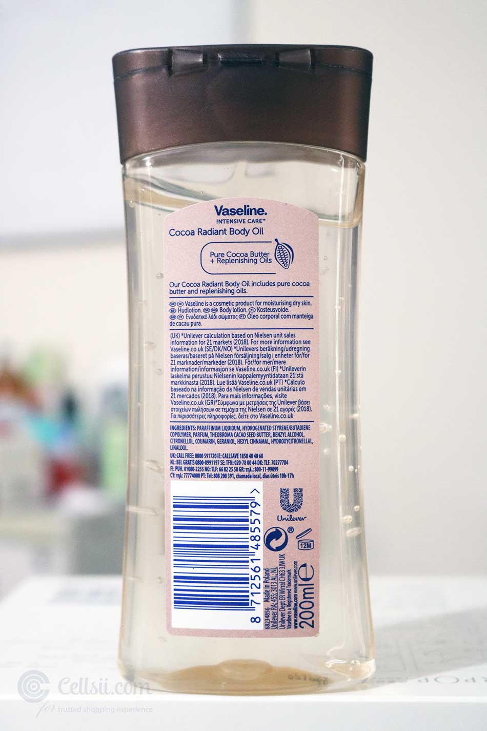 Vaseline Body Gel Oil Pure Cocoa Butter 200ml - Body & Massage Oils