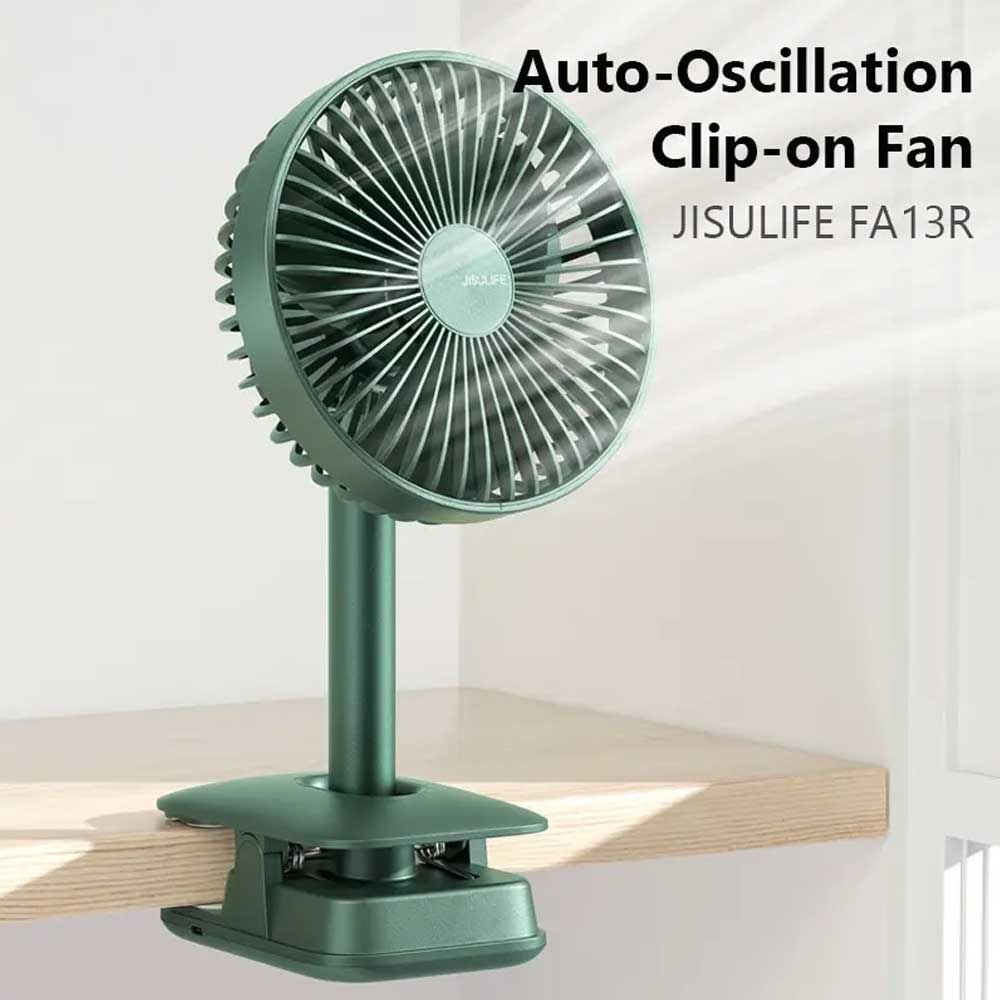 JISULIFE FA13R Rechargeable Clip Fan- White - GearGenie BD