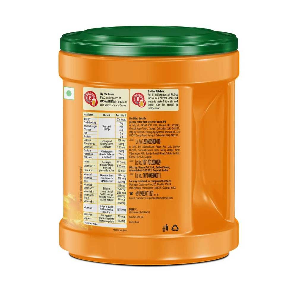 Rasna Fruit Plus Orange Instant Drink Mix Powder 2.5kg