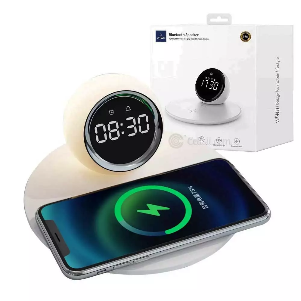 WiWU Night Light Wireless Charging Clock 15W Bluetooth Speaker