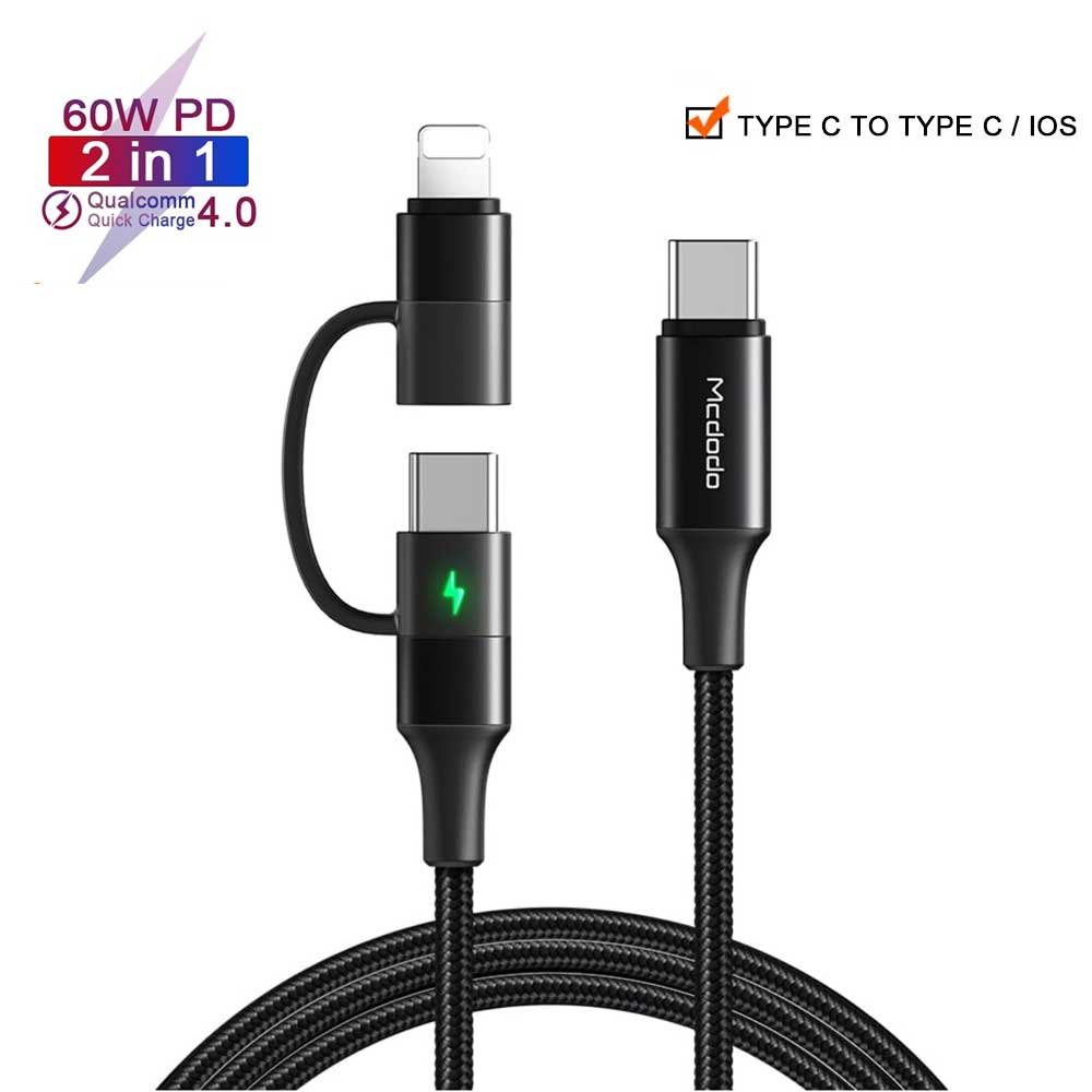 Mcdodo CA-712 2 in 1 Type-C to Lightning & Type-C PD Fast Charge Data Cable 60W