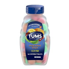 Calcium Carbonate Tums Antacid Chewable Assorted Fruit 96 Tablets
