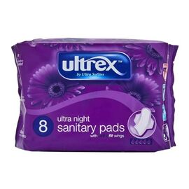 Ultrex Ultra Night Sanitary Pads with Wings Ultra Fit 8 Pack