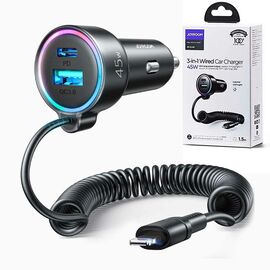 Joyroom JR-CL08 Wired 3 in 1 Car Charger with Lightning Cable