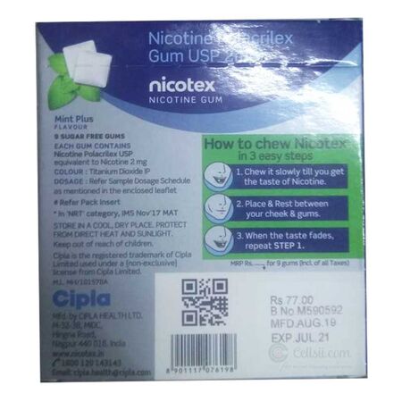 Cipla Nicotex Nicotine Gum Mint