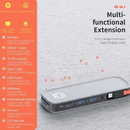 Rock 10 in 1 Multifunctional Extension HUB Adapter