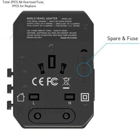 feautures of Momax 1-World Type C + 4 USB AC Travel Adapter