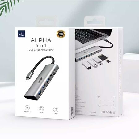 WiWU Alpha 532ST 5 in 1 USB Type-C Hub Adapter Box Packeging