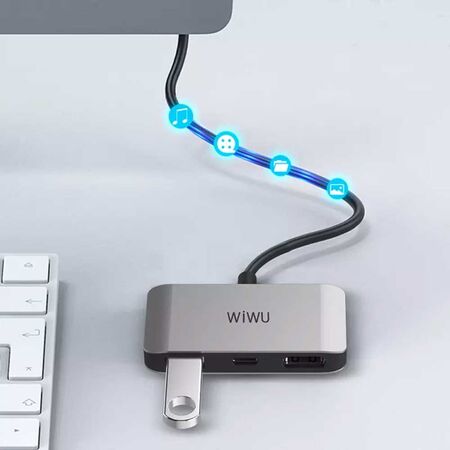 WiWU Alpha C2H 3 in 1 USB Type C to HDMI USB Adapter