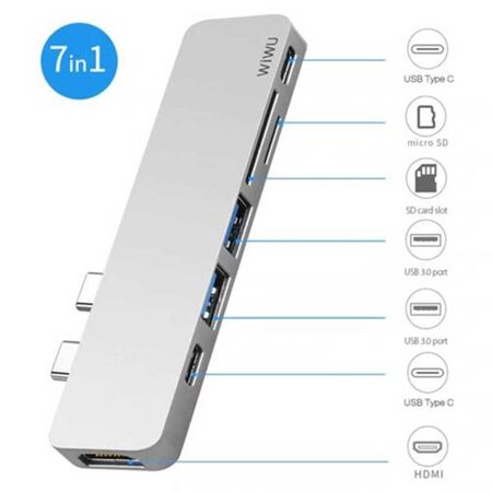 WiWU T8 USB Type C 7 in 1 Multi functional Hub