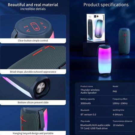 WiWU Thunder P40 Dazzling LED Wireless Speaker specifications