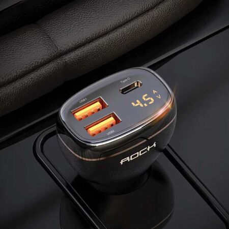 Rock C301 Smart Digital Display Three Ports Car Charger 60W Rock C301 Smart Digital Display Three Ports Car Charger 60W