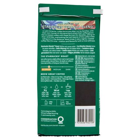 Starbucks Veranda Blend Blonde Roast Ground Coffee 200g Starbucks Veranda Blend Blonde Roast Ground Coffee 200g