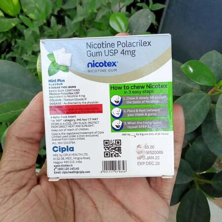 Cipla Nicotex Nicotine Gum Mint Plus Flavour 4mg