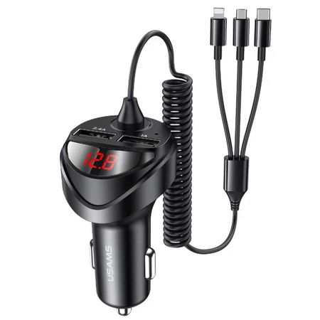 Usams 3 in 1 Spring Cable 3.4A Dual USB Car Charger