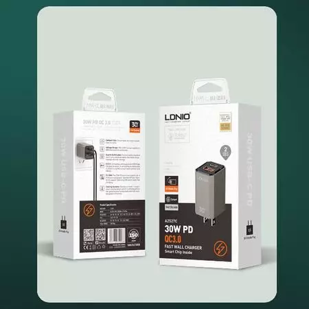 Ldnio A2527C PD QC3.0 fast wall Charger 30W Box Packeging
