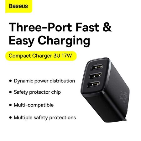 Baseus 3 USB Compact Charger 17W Baseus 3 USB Compact Charger 17W