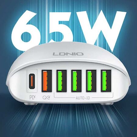 LDNIO A6573C USB Super Fast Charging 6 Port USB Charger 65W
