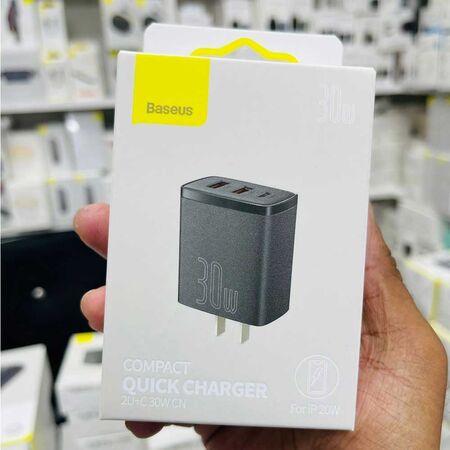Baseus Compact 3 ports Fast Charger 30W Box Packaging