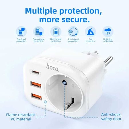 Hoco NS3 Multifunctional Socket 1C+2A PD Adapter 20W