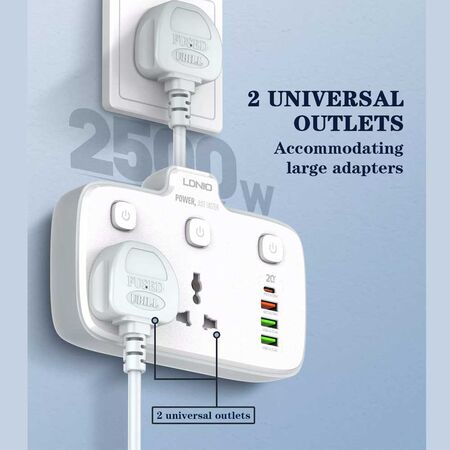 LDNIO SC2413 PD & QC3.0 2 Universal Outlets Power Socket LDNIO SC2413 PD & QC3.0 2 Universal Outlets Power Socket