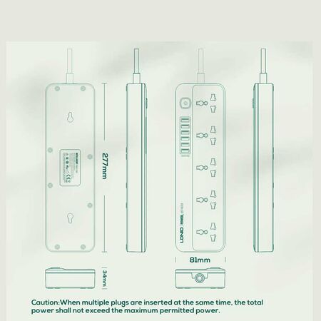 LDNIO SC5614 5 AC Outlets and 6 USB Charging Ports Power Strip