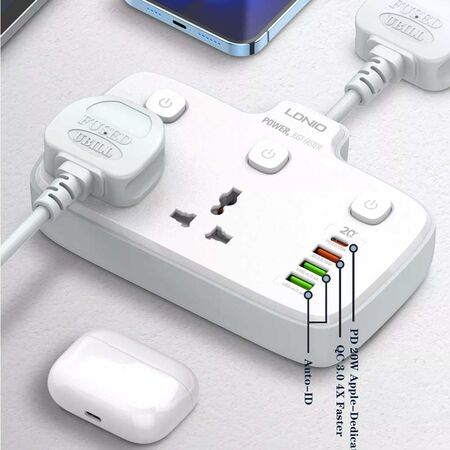 LDNIO SC2413 PD & QC3.0 2 Universal Outlets Power Socket LDNIO SC2413 PD & QC3.0 2 Universal Outlets Power Socket