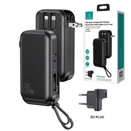 Usams US-CD172 3IN1 Quick Charger Power Bank 10000mAh With Cables