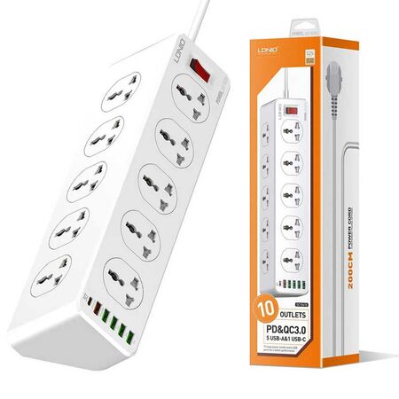 LDNIO 10 Outlet Sockets 6 USB Ports PD & QC3.0 Power Extension