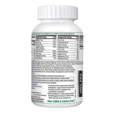 Centrum Adults Multivitamin & Multimineral Supplement 200 Tablets Back side