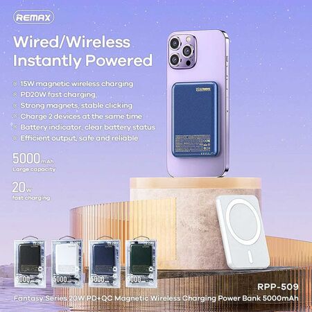 Remax RPP-509 Magnetic Wireless Charging 20W PD+QC Power Bank 5000mAh Remax RPP-509 Magnetic Wireless Charging 20W PD+QC Power Bank 5000mAh