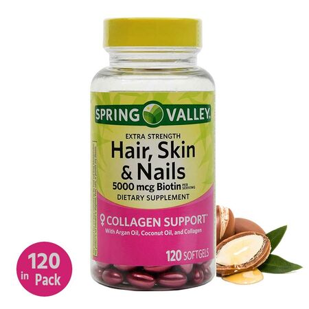 Spring Valley Hair, Skin & Nails Dietary Supplement Gel Capsules 120 Tablets