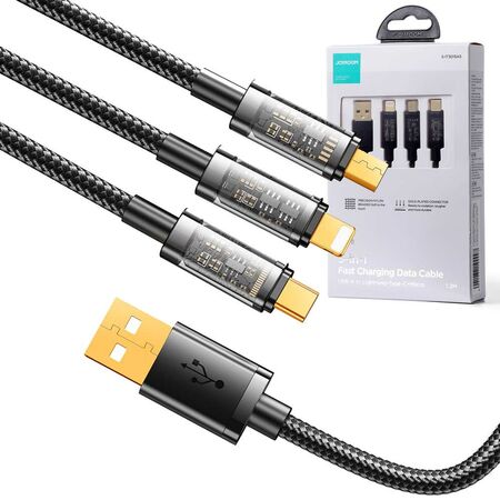 Joyroom 3 in 1 USB A to Lighning + Type C + Micro Fast Charging Data Cable