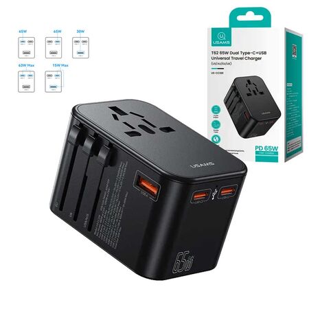 Usams Dual Type C + USB Universal Travel Charger