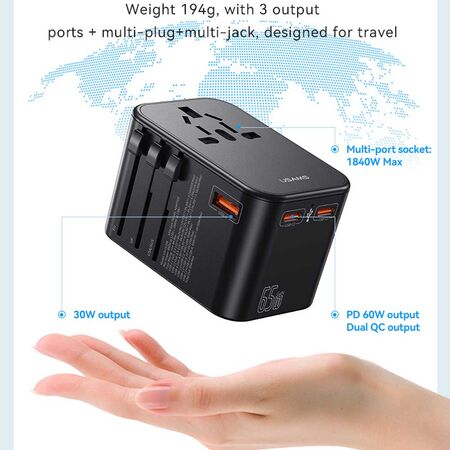 Usams Dual Type C + USB Universal Travel Charger