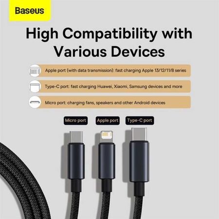 Baseus USB to M+L+C 3.5A Data Cable