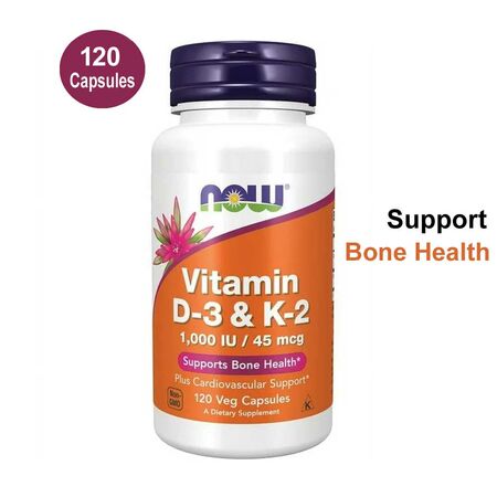 Now Vitamin D-3 & K-2 Supports Bone Health 120 Capsules