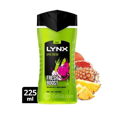 Lynx 3 in 1 Epic Fresh Boost Body, Face, Hair Wash 225ml