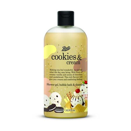 Boots Cookies & Cream Shower Gel, Bubble Bath & Shampoo