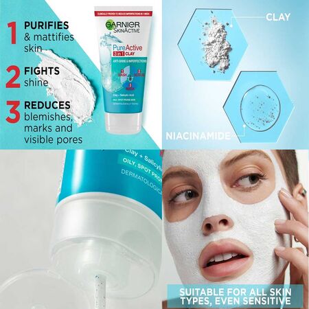 Garnier 3 in 1 Clay Wash, Scrub & Mask