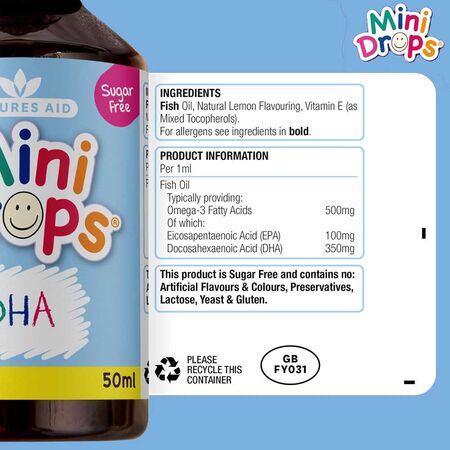 Natures Aid Mini Drops DHA Omega-3 ingredients