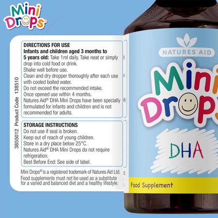 Natures Aid Mini Drops DHA Omega-3 Direction of use
