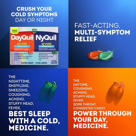 Vicks DayQuil & NyQuil Severe Maximum Strength Cough, Cold & Flu Relief LiquiCaps