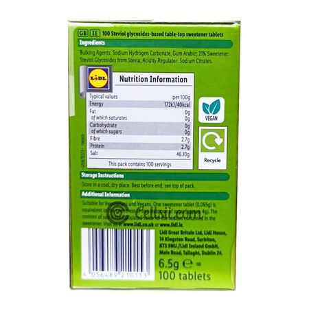 Belbake-Stevia-Sweeteners-100-Tablets specifications