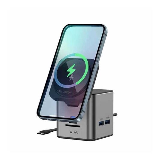 WiWU Wi-W025 USB-C 9 in 1 Docking Cube Hub & Wireless Charger