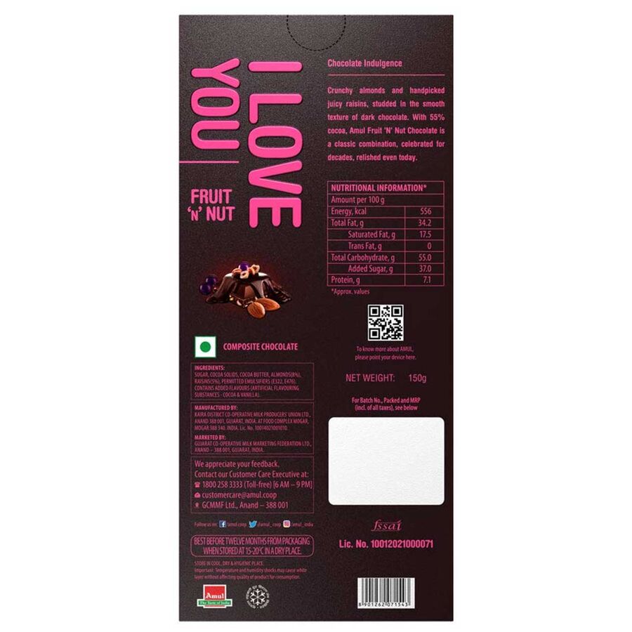 Amul Fruit ‘N’ Nut I Love You Chocolate 150g